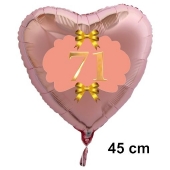 Herzluftballon aus Folie, Rosegold, zum 71. Geburtstag, Rosa-Gold