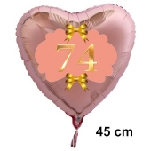 Herzluftballon aus Folie, Rosegold, zum 74. Geburtstag, Rosa-Gold