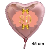 Herzluftballon aus Folie, Rosegold, zum 80. Geburtstag, Rosa-Gold