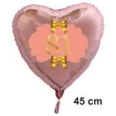 Herzluftballon aus Folie, Rosegold, zum 81. Geburtstag, Rosa-Gold