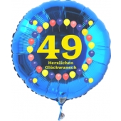 Luftballon aus Folie zum 49. Geburtstag, blauer Rundballon, Zahl 49, Balloons, Herzlichen Glückwunsch, inklusive Ballongas