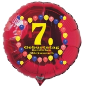 Luftballon aus Folie zum 7. Geburtstag, roter Rundballon, Balloons, Herzlichen Glückwunsch, inklusive Ballongas