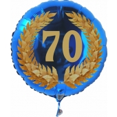 Luftballon aus Folie mit Ballongas, Zahl 70 im Lorbeerkranz, zum 70. Geburtstag, Jubiläum oder Jahrestag