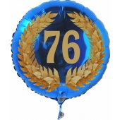 Luftballon aus Folie mit Ballongas, Zahl 76 im Lorbeerkranz, zum 76. Geburtstag, Jubiläum oder Jahrestag