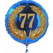 Luftballon aus Folie mit Ballongas, Zahl 77 im Lorbeerkranz, zum 77. Geburtstag, Jubiläum oder Jahrestag