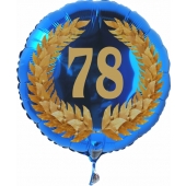 Luftballon aus Folie mit Ballongas, Zahl 78 im Lorbeerkranz, zum 78. Geburtstag, Jubiläum oder Jahrestag
