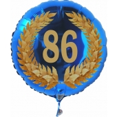 Luftballon aus Folie mit Ballongas, Zahl 86 im Lorbeerkranz, zum 86. Geburtstag, Jubiläum oder Jahrestag