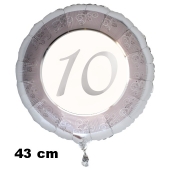 Luftballon aus Folie zum 10. Jahrestag und Jubiläum, 43 cm, silber,  inklusive Helium