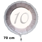 Luftballon aus Folie zum 10. Jahrestag und Jubiläum, 70 cm, silber,  inklusive Helium