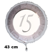 Luftballon aus Folie zum 15. Jahrestag und Jubiläum, 43 cm, silber,  inklusive Helium