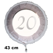 Luftballon aus Folie zum 20. Jahrestag und Jubiläum, 43 cm, silber, inklusive He