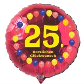 Luftballon aus Folie zum 25. Geburtstag, roter Rundballon, Balloons, Herzlichen Glückwunsch, inklusive Ballongas