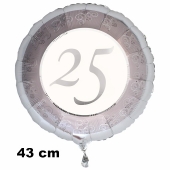 Luftballon aus Folie zum 25. Jahrestag und Jubiläum, 43 cm, silber,  inklusive He