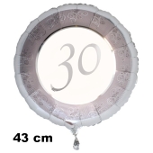 Luftballon aus Folie zum 30. Jahrestag und Jubiläum, 43 cm, silber, inklusive He