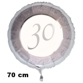 Luftballon aus Folie zum 30. Jahrestag und Jubiläum, 70 cm, silber, inklusive Helium