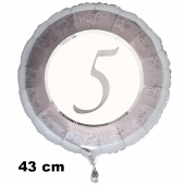 Luftballon aus Folie zum 5. Jahrestag und Jubiläum, 43 cm, silber, inklusive Helium