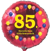 Luftballon aus Folie zum 85. Geburtstag, roter Rundballon, Balloons, Herzlichen Glückwunsch, inklusive Ballongas
