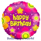 Geburtstags-Luftballon, Happy Birthday Blossoms, Ballon mit Helium