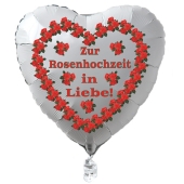 Weißer Herzluftballon aus Folie: Zur Rosenhochzeit in Liebe!