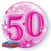 Luftballon Bubble zum 50. Geburtstag, Pink ohne Helium/Ballongas