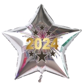Silberner Silvester Luftballon, Sternballon aus Folie, 2024 - Feuerwerk