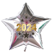 Silberner Silvester Luftballon, Sternballon aus Folie, 2024 - Feuerwerk