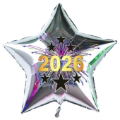 Sternluftballon in Silber aus Folie zu Silvester und Neujahr, Silvesterdeko 2026