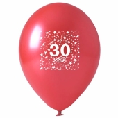 Luftballons mit der Zahl 30, 5 Stück, Kristall, Rot, 12", 30-33 cm