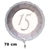 Luftballon aus Folie zum 15. Jahrestag und Jubiläum, 70 cm, silber,  inklusive Helium