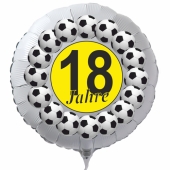Luftballon aus Folie zum 18. Geburtstag, weisser Rundballon, Fußball, schwarz-gelb, inklusive Ballongas