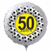 Luftballon aus Folie zum 50. Geburtstag, weisser Rundballon, Fußball, schwarz-gelb, inklusive Ballongas