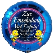 Zur Einschulung Viel Erfolg! Blauer, runder Luftballon ohne Helium-Ballongas