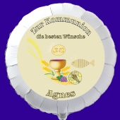 Luftballon zur Kommunion mit dem Namen des Kommunionkindes