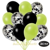 luftballons-30er-pack-10-schwarz-konfetti-und-10-metallic-apfelgruen-10-metallic-schwarz