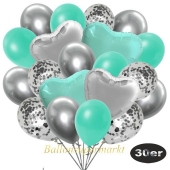 luftballons-30er-pack-9-silber-konfetti-und-9-metallic-aquamarin-8-chrome-silber-2-folienballons-silber-2-folienballons-tuerkis