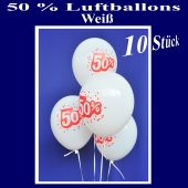 Luftballons 50 prozent, Weiß, 10 Stück