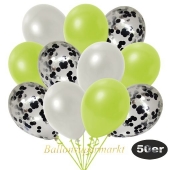 luftballons-50er-pack-15-schwarz-konfetti-und-18-metallic-weiss-17-metallic-apfelgruen