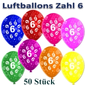Luftballons Zahl 6 zum 6. Geburtstag, 30cm, bunt