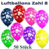 Luftballons Zahl 8 zum 8. Geburtstag, 50 Stück, bunt