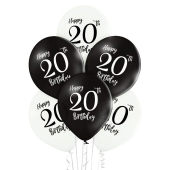 Luftballons Happy 20th Birthday, Latexballons 12", 6 Stück
