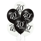 Luftballons Happy 40th Birthday, Latexballons 12", 6 Stück