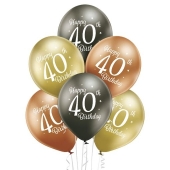 Luftballons Happy 40th Birthday, Latexballons 12", Chromefarben Gold, Anthrazit 