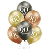 Luftballons Happy 100th Birthday, Latexballons 12", Chromefarben Gold, Anthrazit