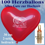 Luftballons Helium Set, 100 rote Herzluftballons 30 cm, Alles Gute zur Hochzeit, 7 Liter Ballongasflasche