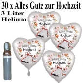Luftballons Helium Set Hochzeit, 30 Folienballons, Herzen, rot, Alles Gute zur Hochzeit
