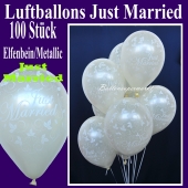 Luftballons Hochzeit, Just Married, Elfenbein-Metallic, 100 Stück