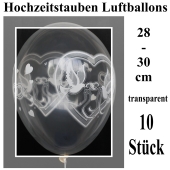 Luftballons mit Hochzeitstauben, Hochzeitsringen und Herzen, transparent, 28-30 cm