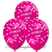 Motiv-Luftballons Ich vermisse Dich, pink, 3 Stueck