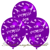 Motiv-Luftballons Ich vermisse Dich, violett, 3 Stueck
