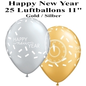 Luftballons zu Silvester und Neujahr, Happy New Year, gold, silber, 25 Stück